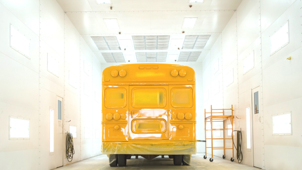 Bus Body Repair Shop with Paint Booth and Color Matching Expertise